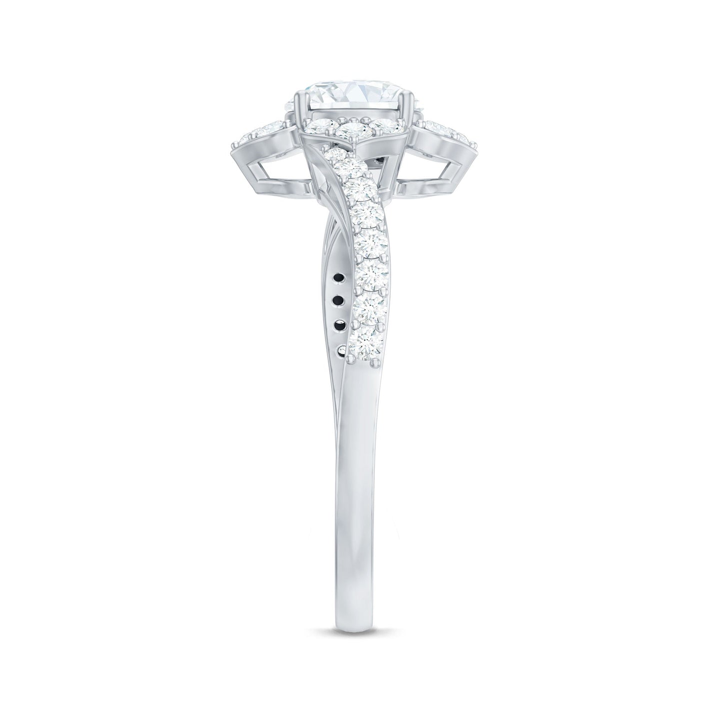 1.75 CT Bypass Shank Round Zircon Flower Engagement Ring