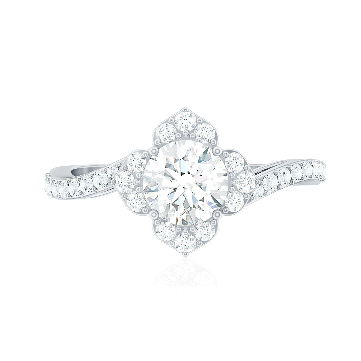 1.75 CT Bypass Shank Round Zircon Flower Engagement Ring