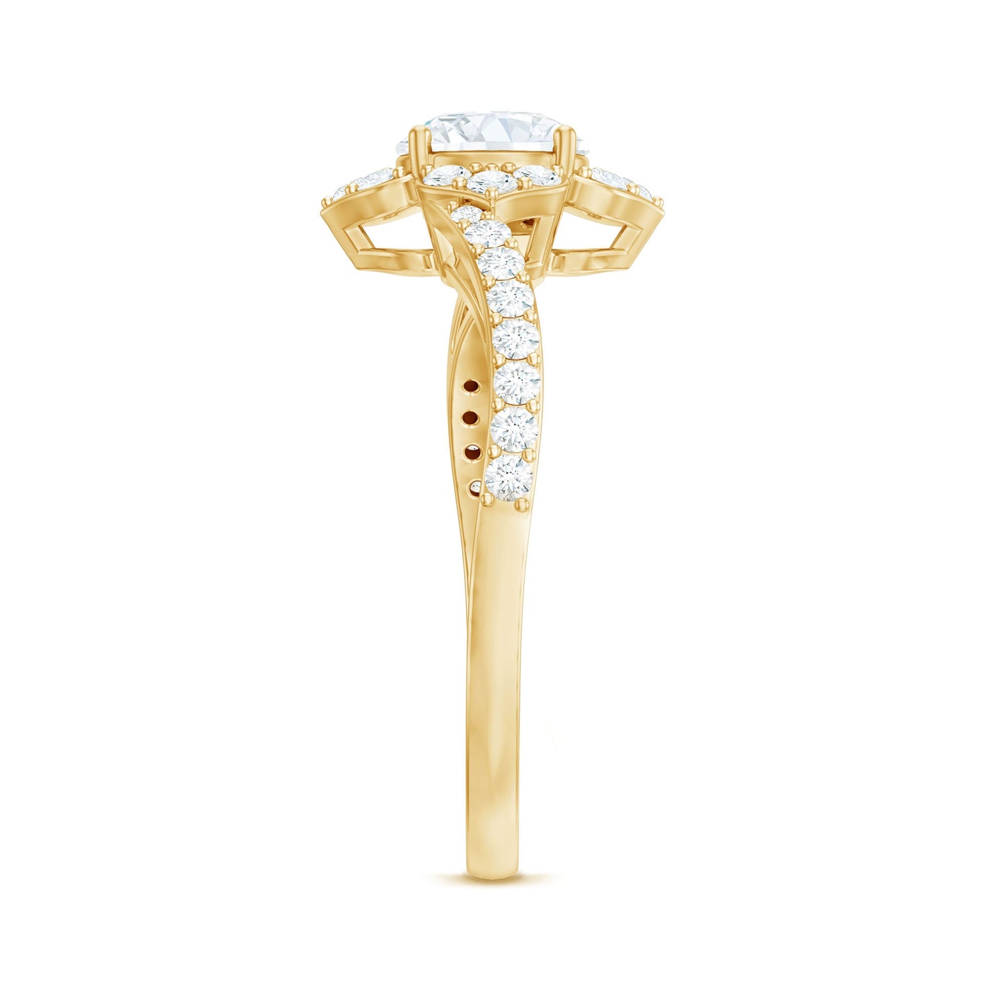 1.75 CT Bypass Shank Round Zircon Flower Engagement Ring