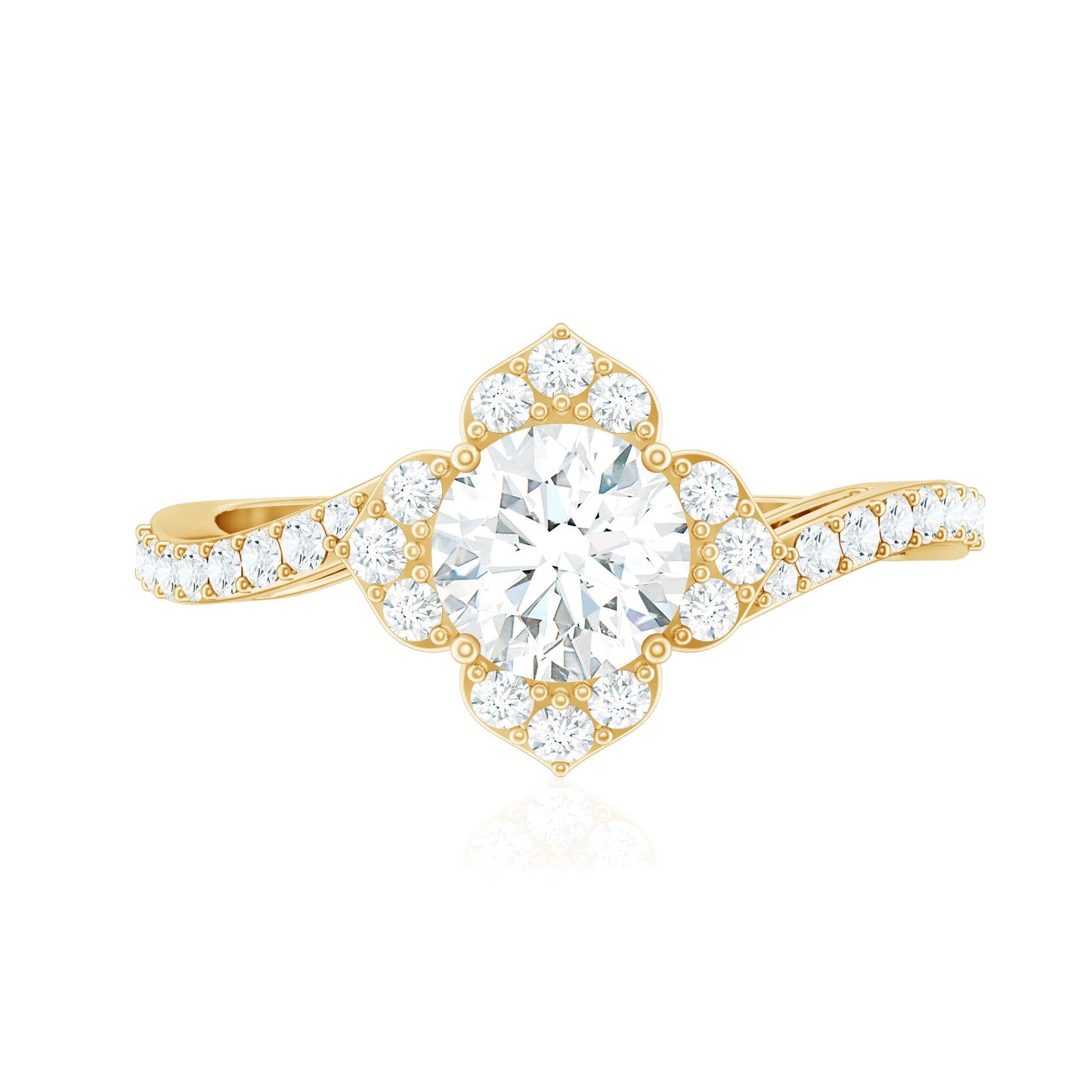 1.75 CT Bypass Shank Round Zircon Flower Engagement Ring