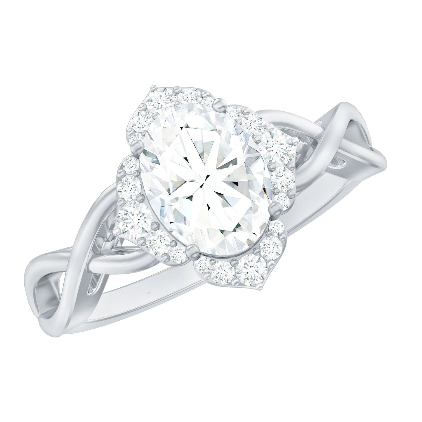 2.25 CT Crossover Shank Oval Zircon Flower Engagement Ring