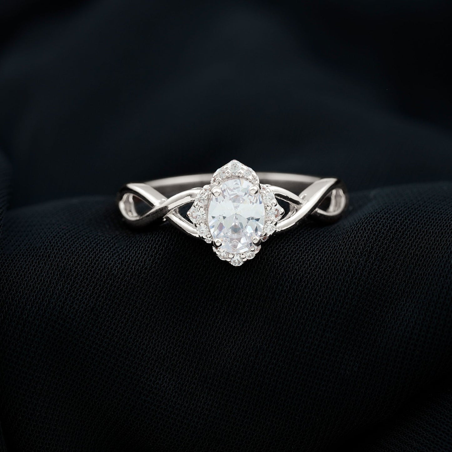 2.25 CT Crossover Shank Oval Zircon Flower Engagement Ring