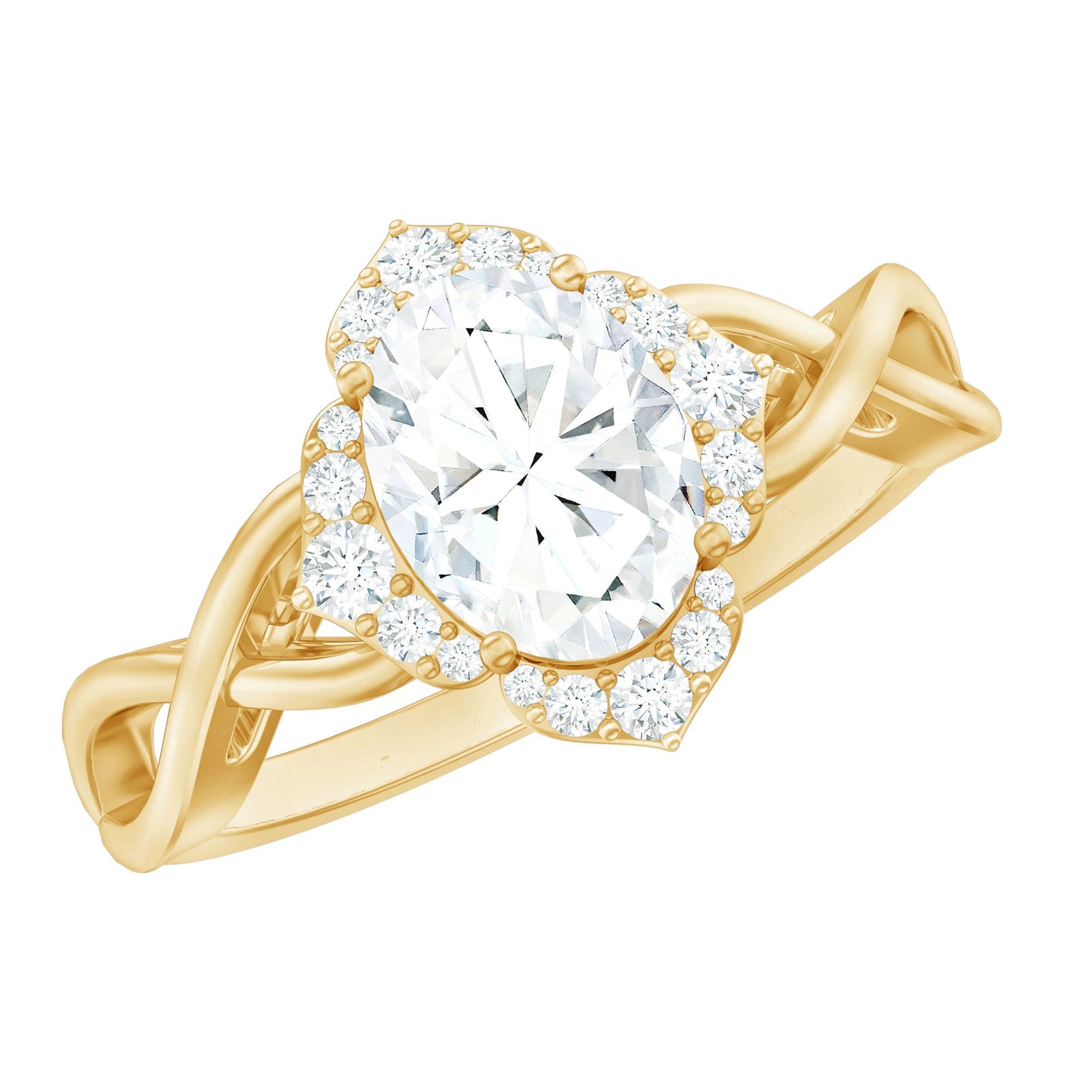 2.25 CT Crossover Shank Oval Zircon Flower Engagement Ring