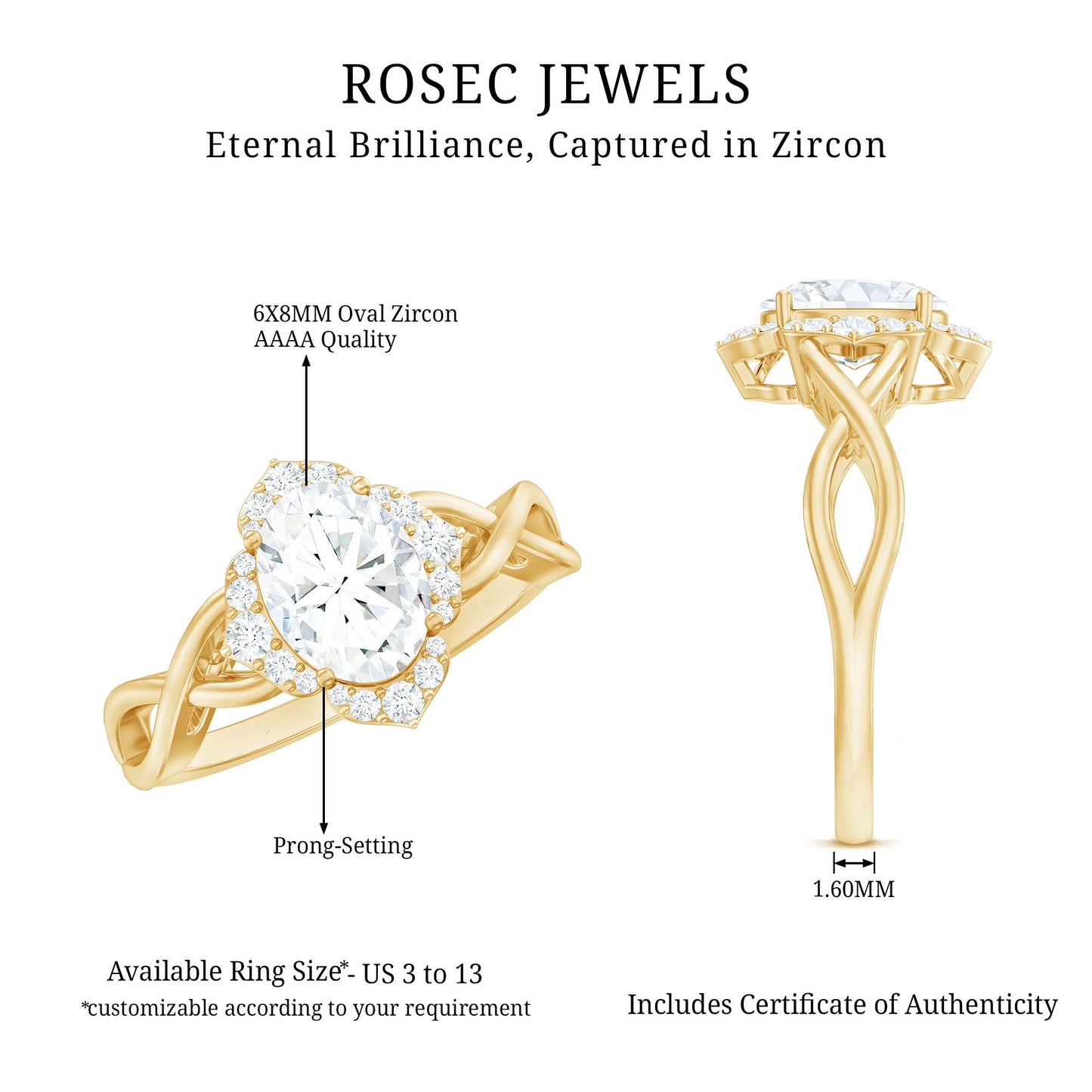 2.25 CT Crossover Shank Oval Zircon Flower Engagement Ring
