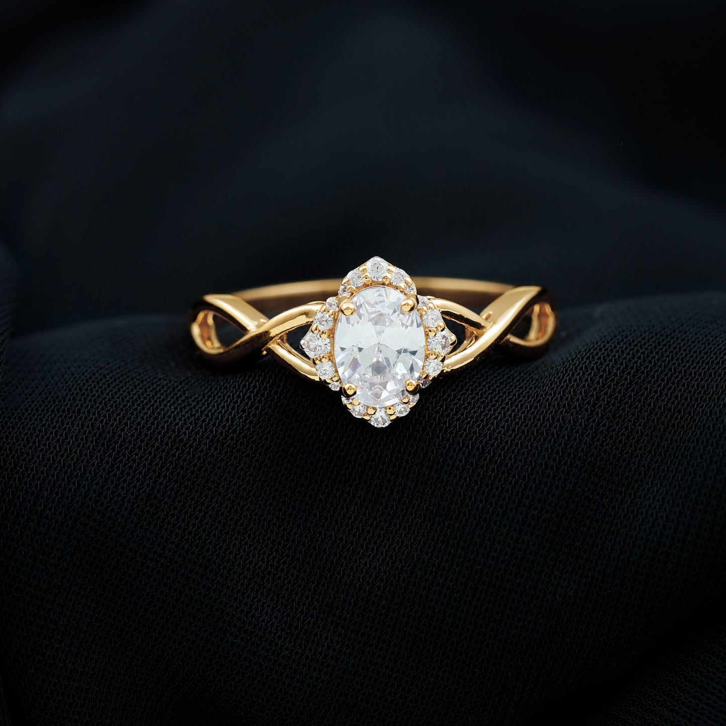 2.25 CT Crossover Shank Oval Zircon Flower Engagement Ring
