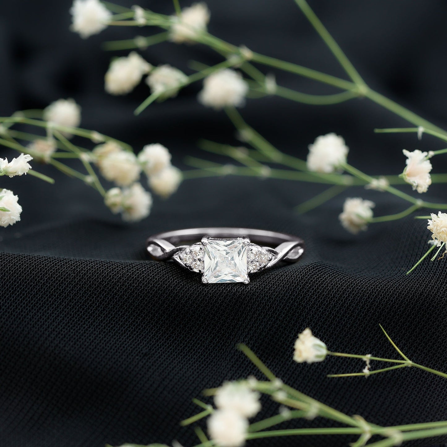 1.25 CT Princess Cut Cubic Zirconia Crossover Engagement Ring