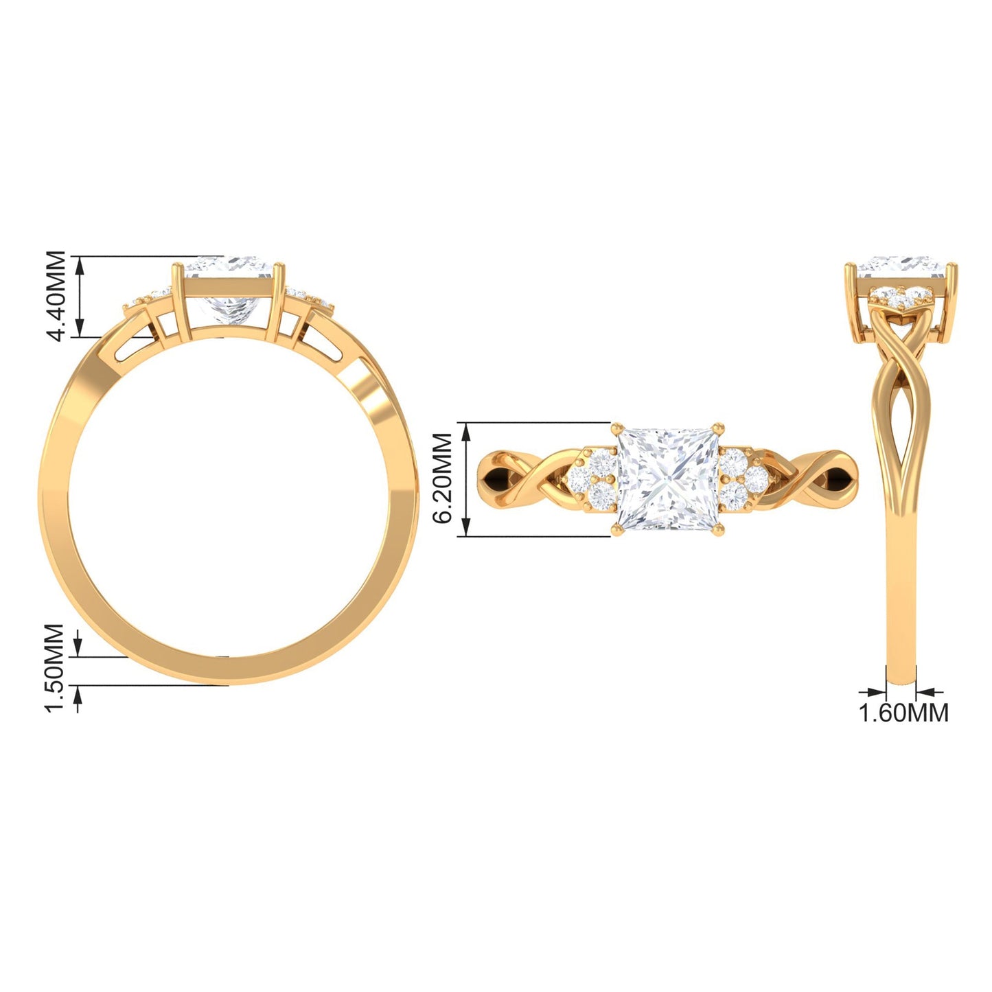 1.25 CT Princess Cut Cubic Zirconia Crossover Engagement Ring