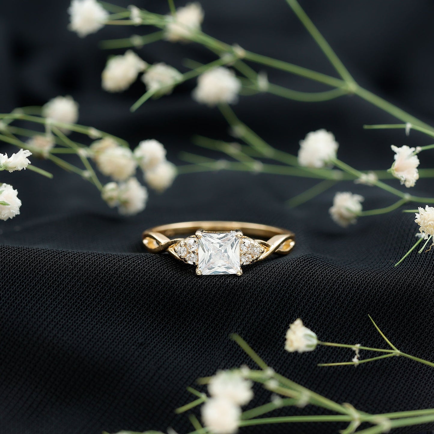 1.25 CT Princess Cut Cubic Zirconia Crossover Engagement Ring