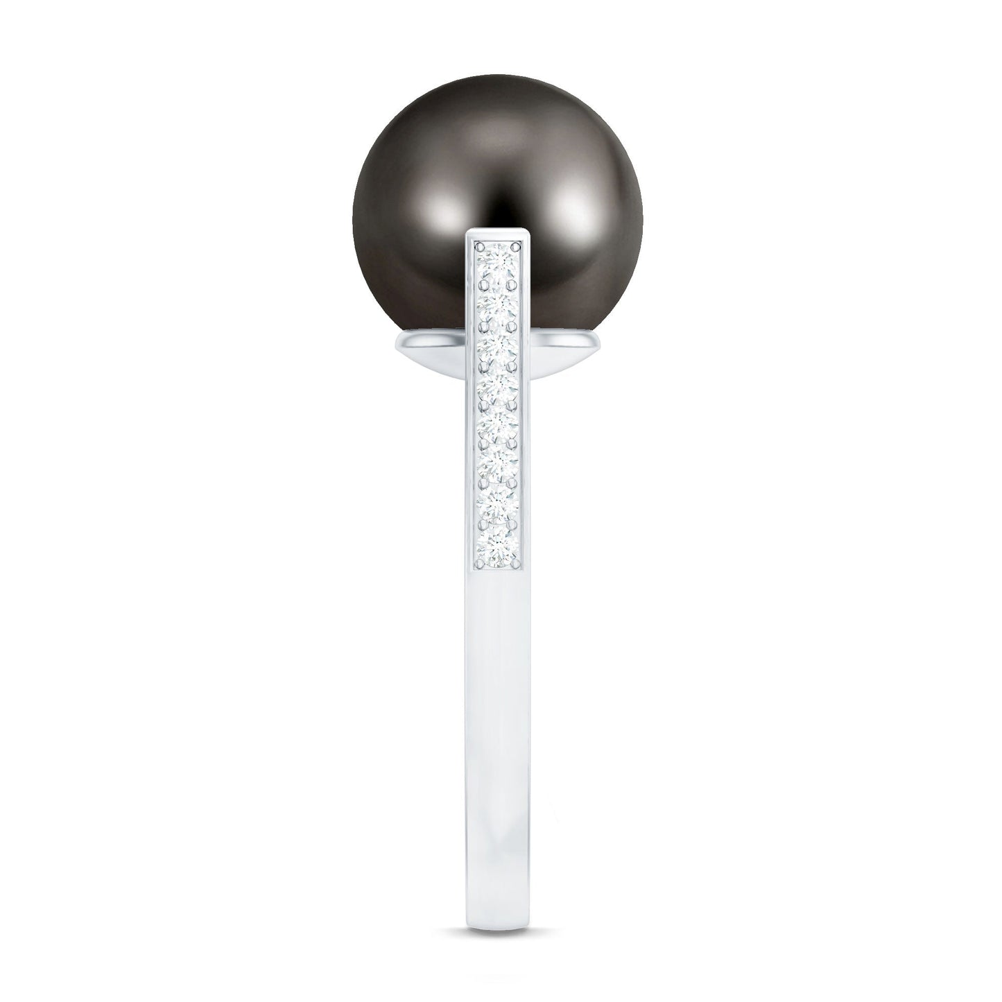Real Tahitian Pearl Solitaire Engagement Ring with Diamond