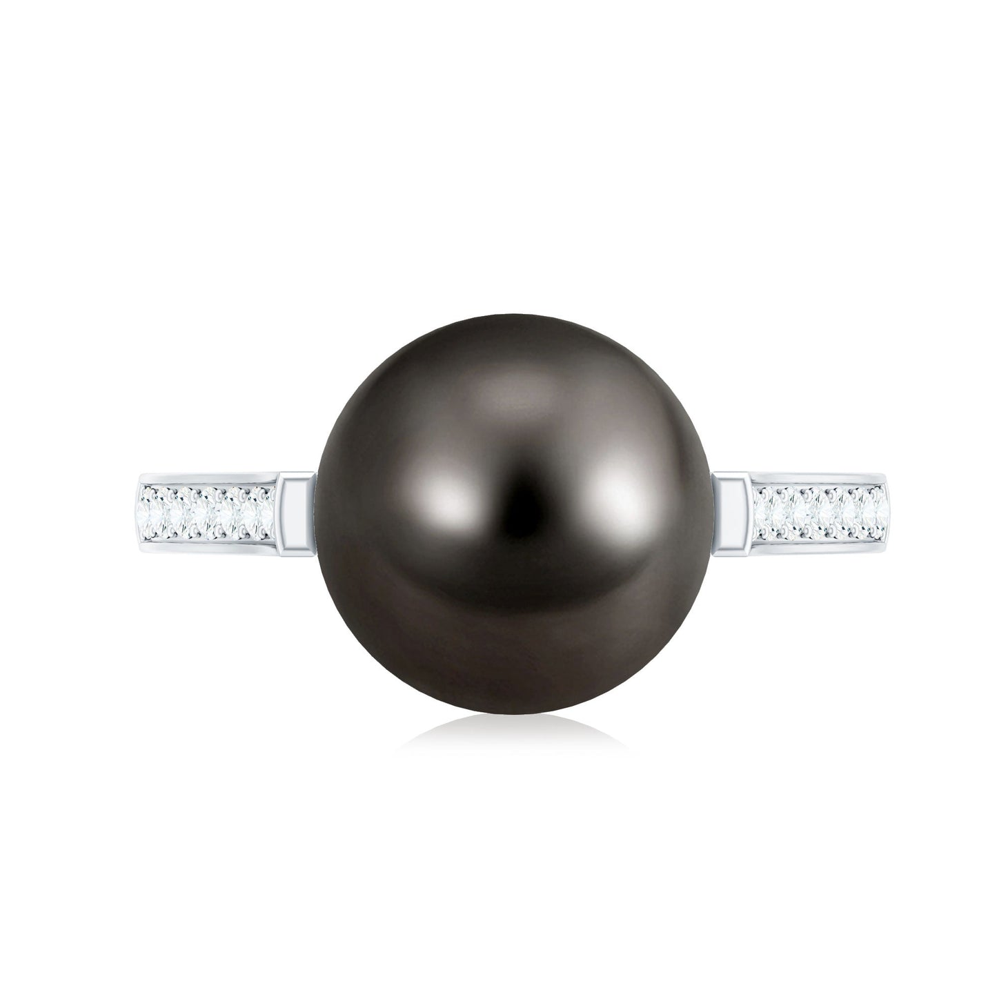 Real Tahitian Pearl Solitaire Engagement Ring with Diamond