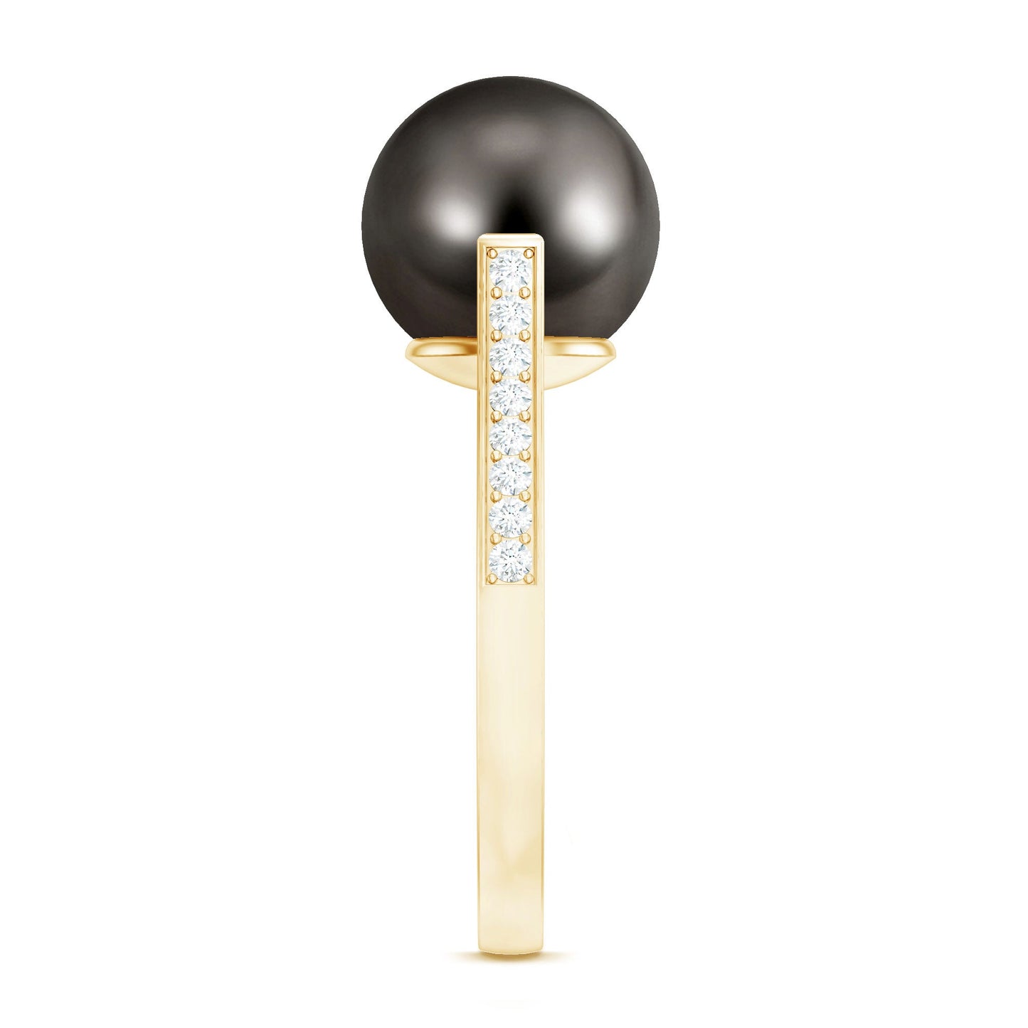 Real Tahitian Pearl Solitaire Engagement Ring with Diamond