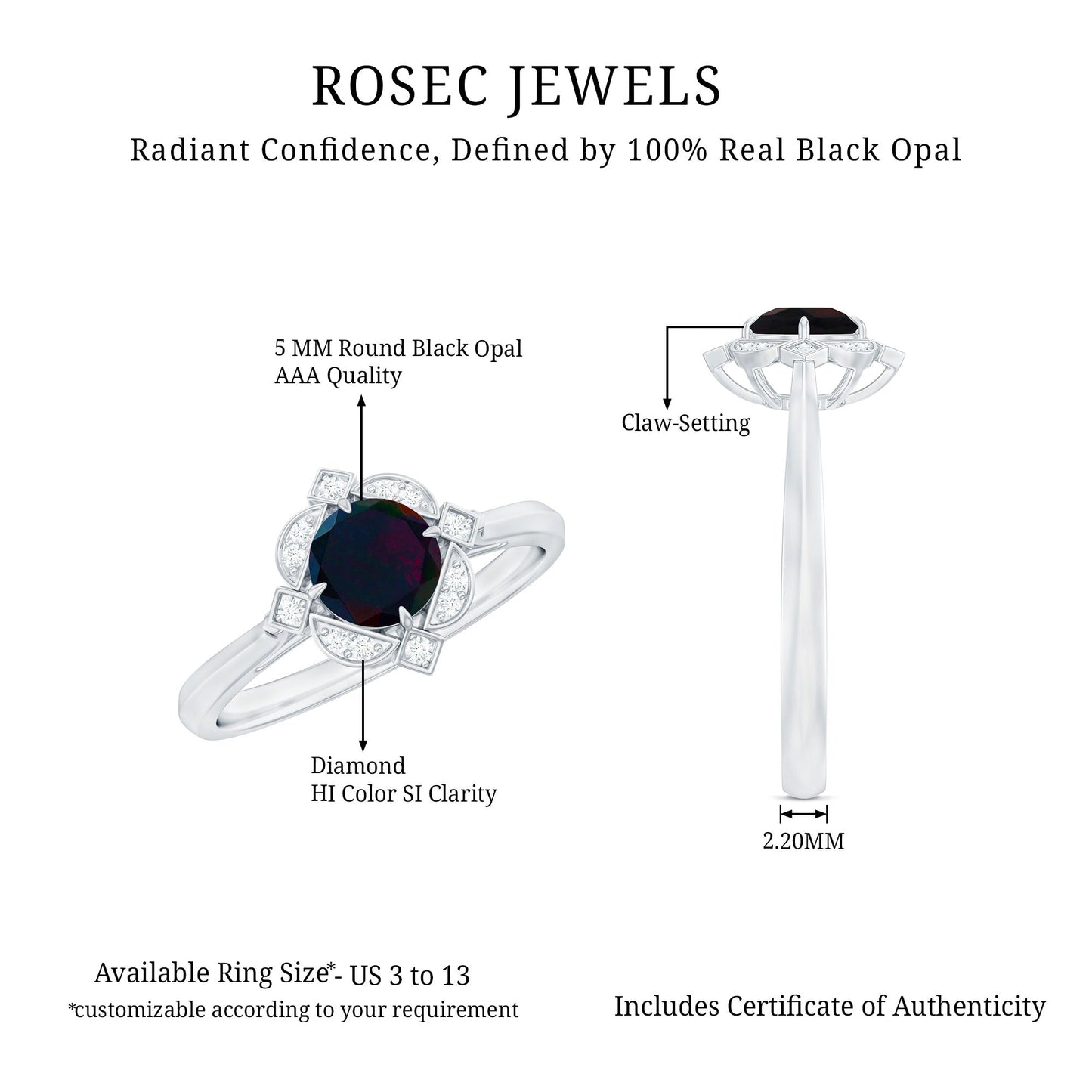 Vintage Inspired Black Opal and Diamond Engagement Ring