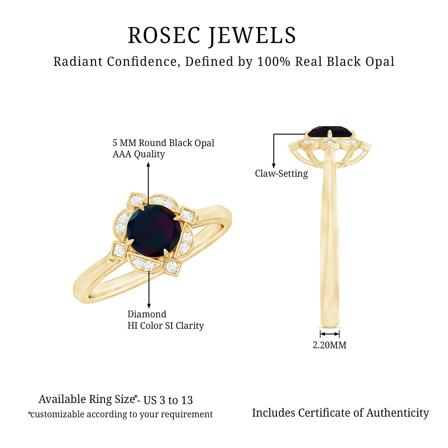 Vintage Inspired Black Opal and Diamond Engagement Ring