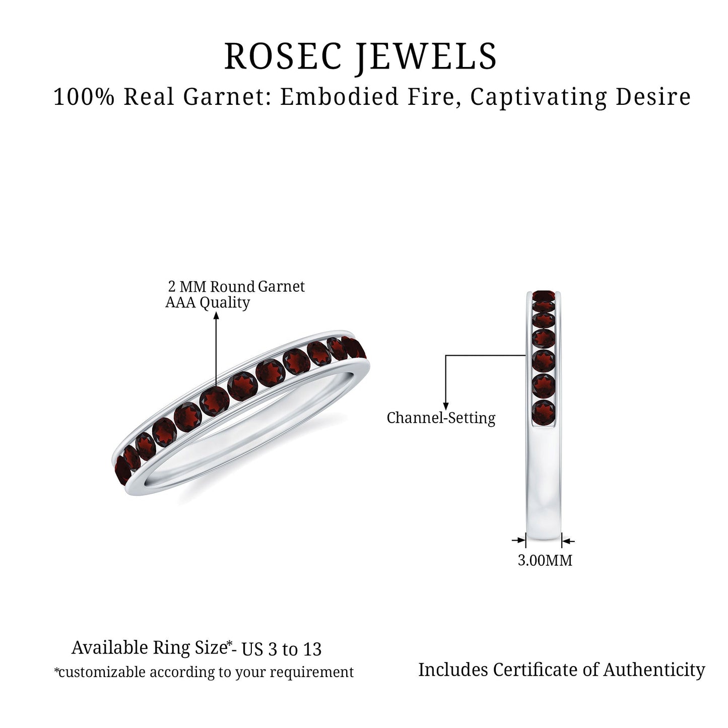 Certified Real Garnet Half Eternity Ring in Channel Setting
