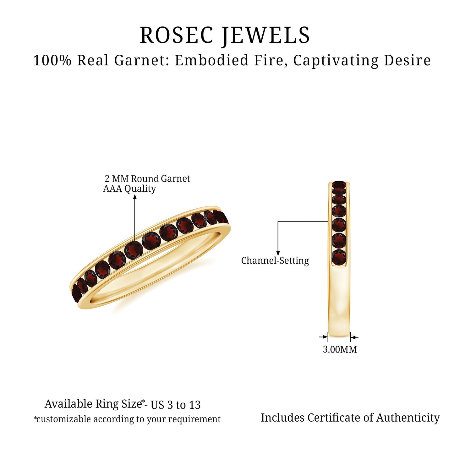 Certified Real Garnet Half Eternity Ring in Channel Setting