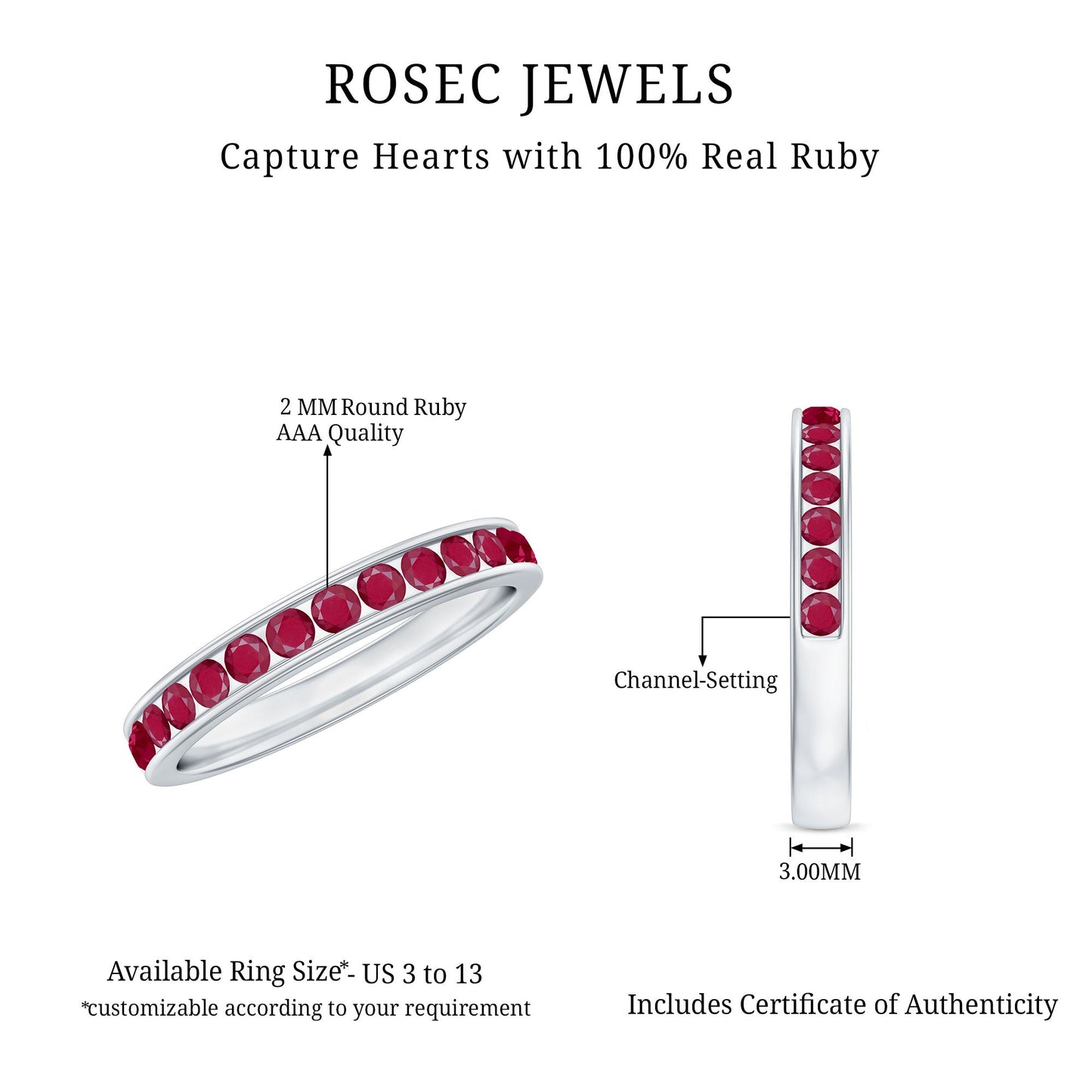 Natural Ruby Half Eternity Anniversary Ring in Channel Set