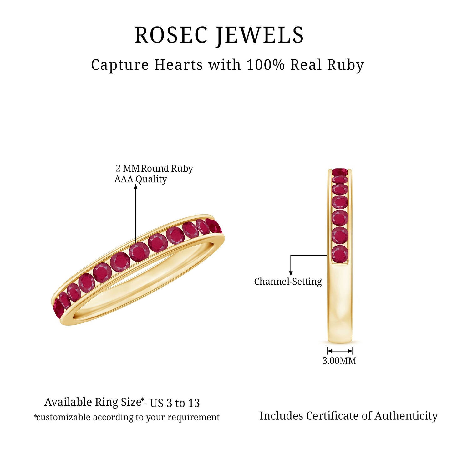 Natural Ruby Half Eternity Anniversary Ring in Channel Set