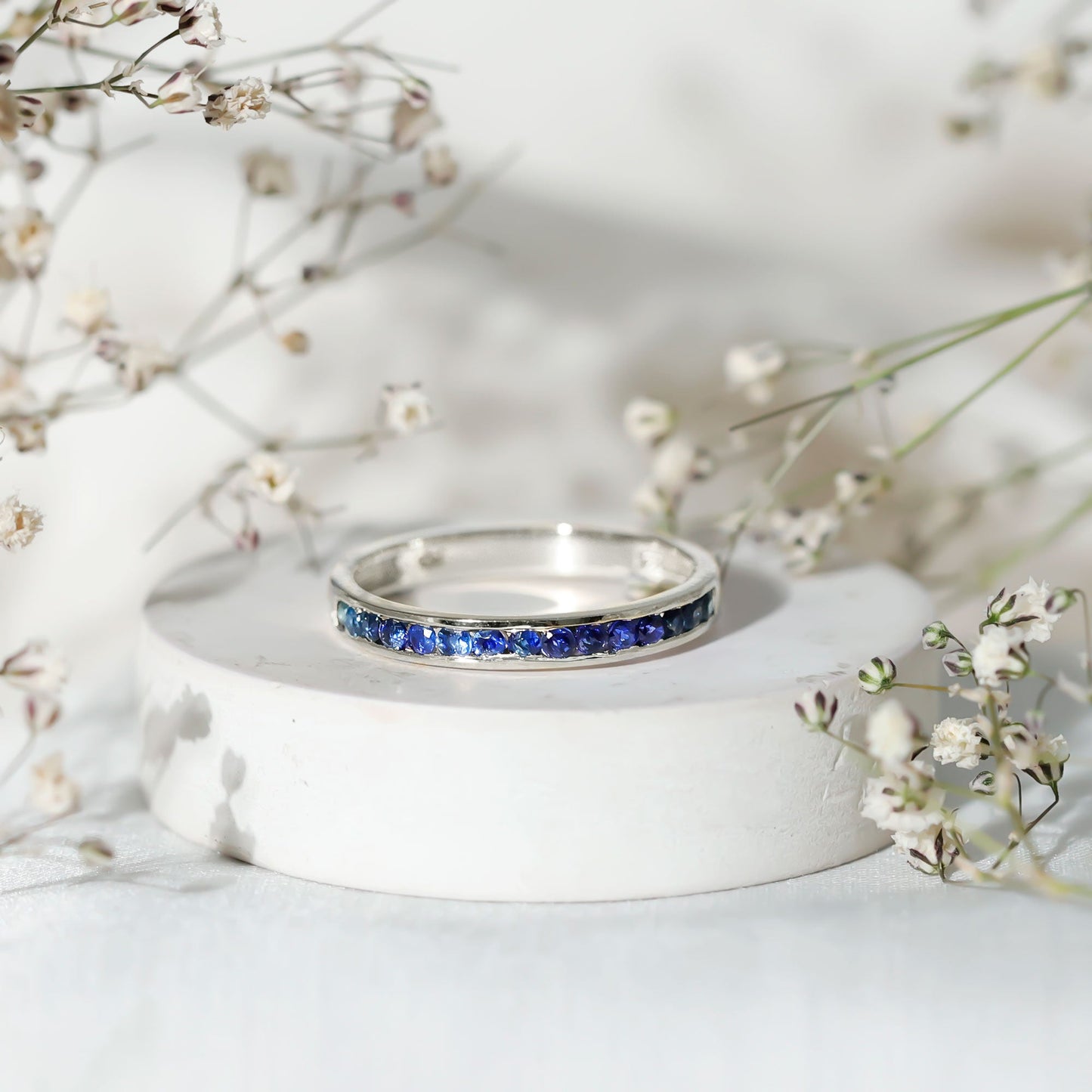 1/2 CT Channel Set Blue Sapphire Half Eternity Ring for Women