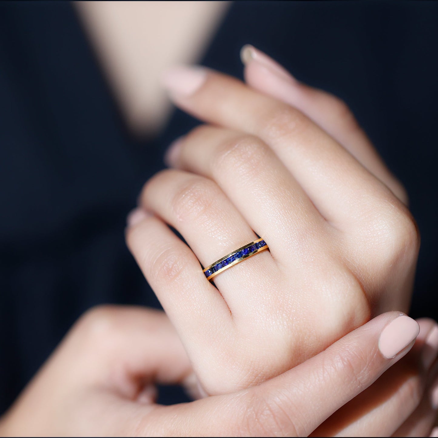 1/2 CT Channel Set Blue Sapphire Half Eternity Ring for Women