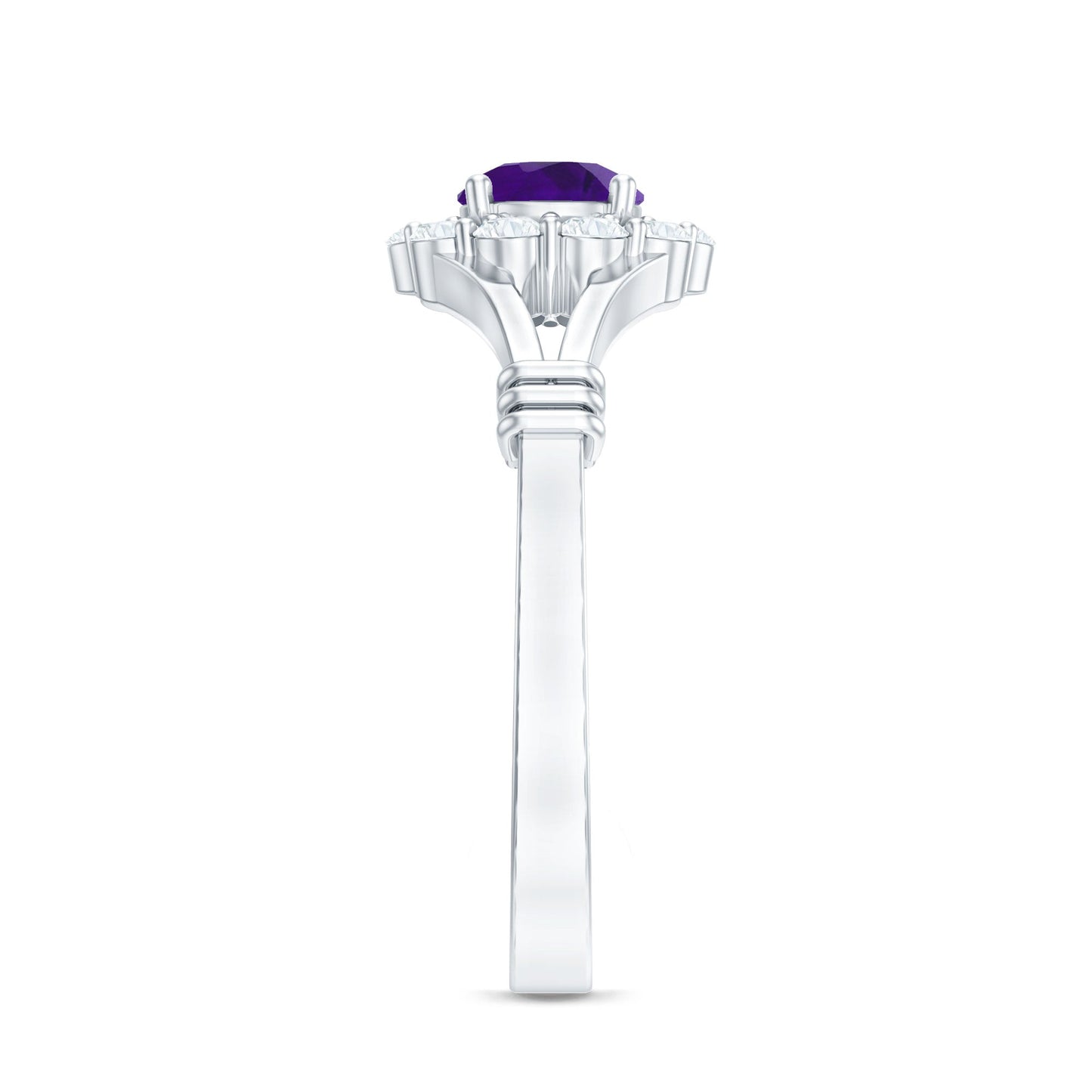 1 CT Amethyst and Diamond Halo Split Shank Ring