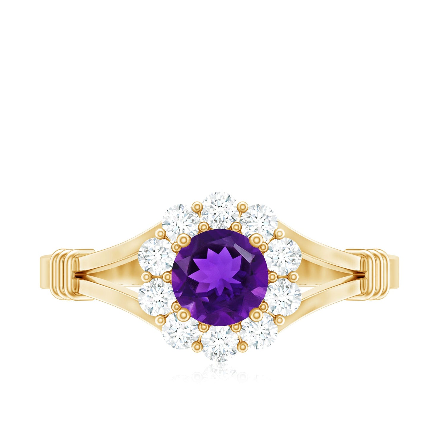 1 CT Amethyst and Diamond Halo Split Shank Ring