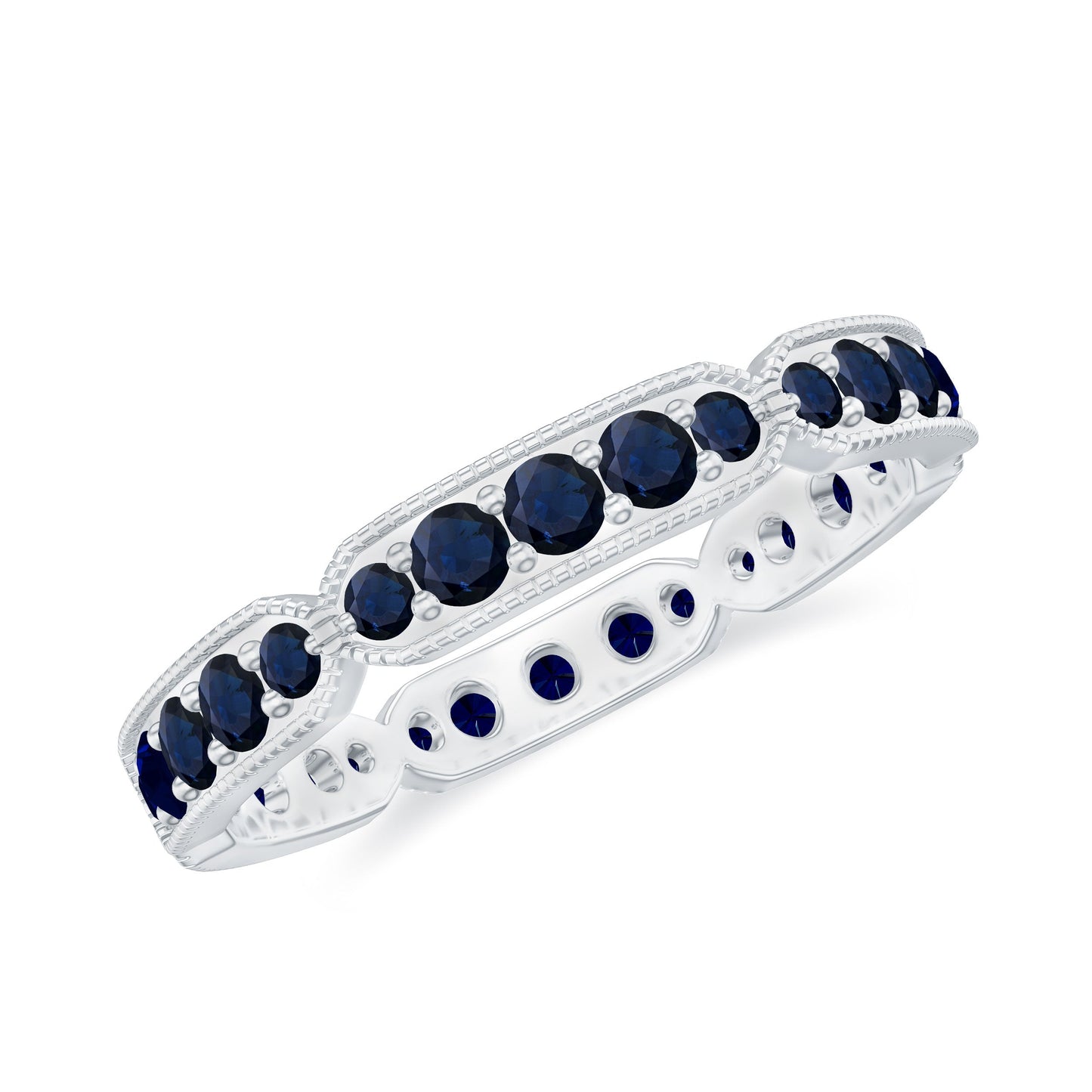 Blue Sapphire Eternity Ring with Milgrain Detailing