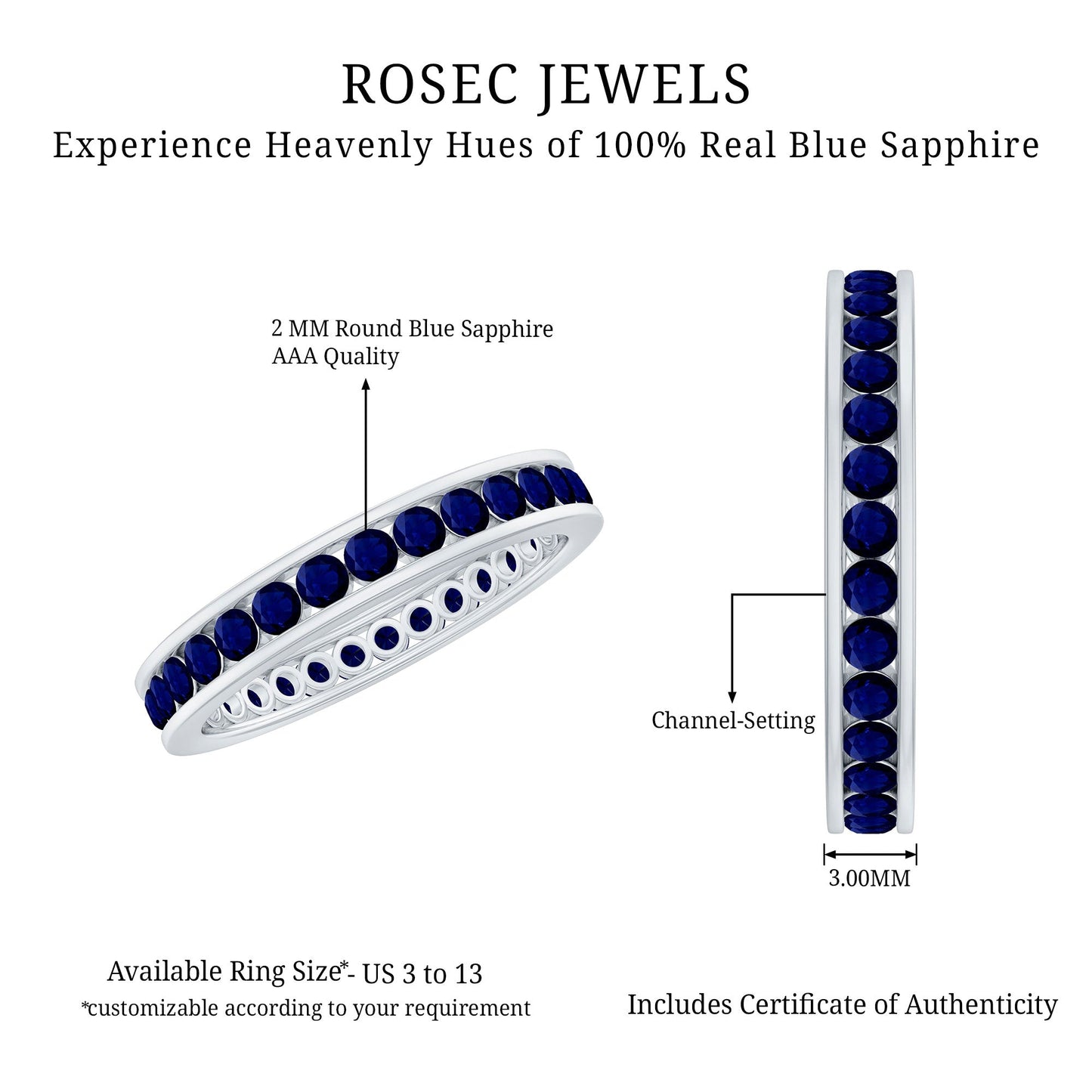 1.50 CT Blue Sapphire Full Eternity band Ring