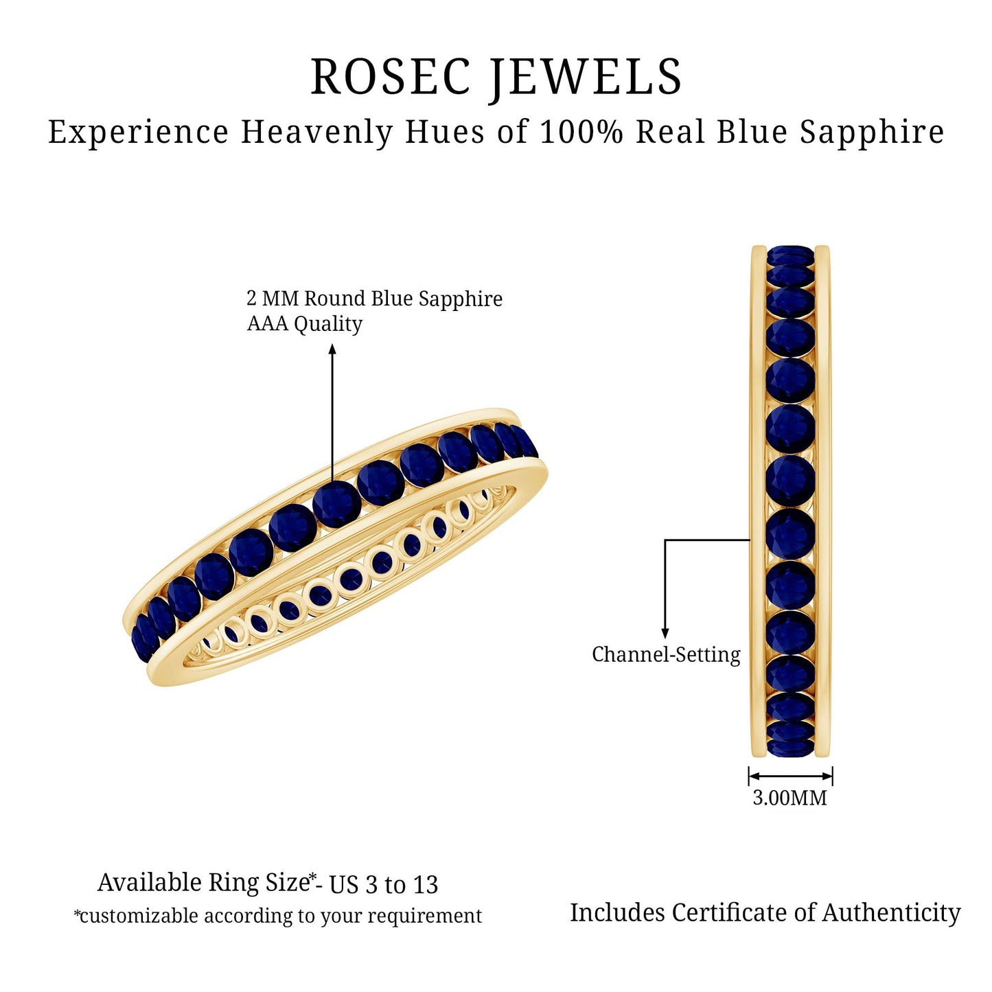 1.50 CT Blue Sapphire Full Eternity band Ring