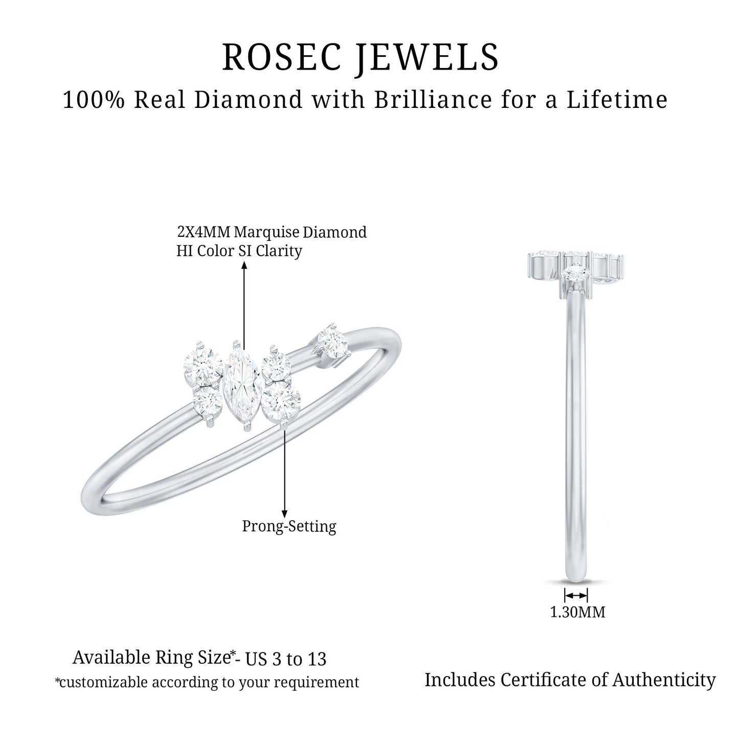 Natural Diamond Cluster Promise Ring for Her