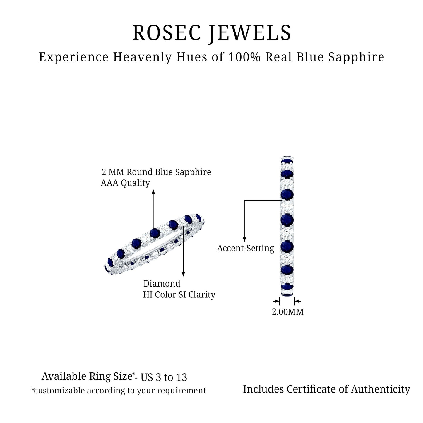 Natural Blue Sapphire Diamond Eternity Band For Her