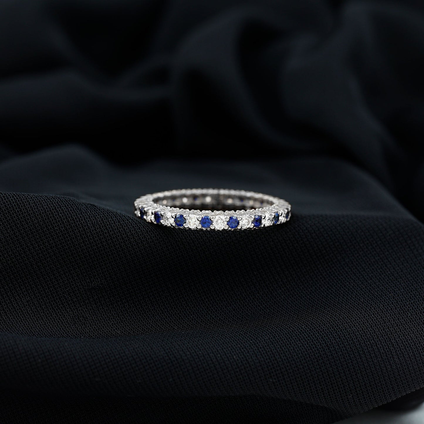 Natural Blue Sapphire Diamond Eternity Band For Her