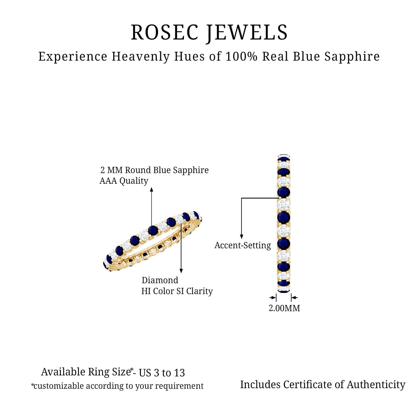 Natural Blue Sapphire Diamond Eternity Band For Her