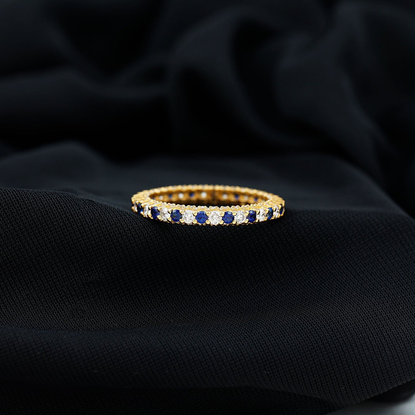Natural Blue Sapphire Diamond Eternity Band For Her