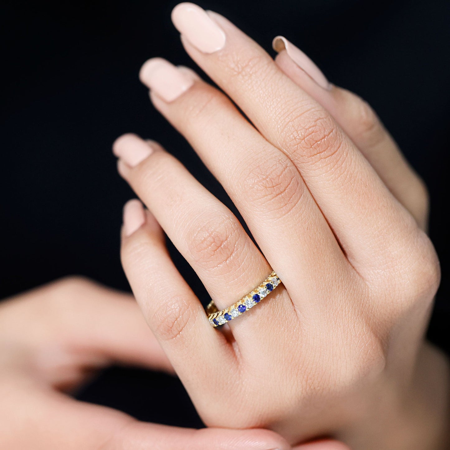 Natural Blue Sapphire Diamond Eternity Band For Her
