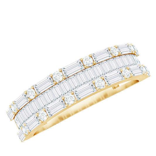 Baguette and Round Cubic Zirconia Three Row Wedding Band