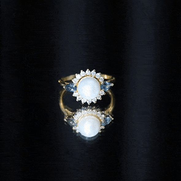 Freshwater Cultured Pearl Designer Engagement Ring with Blue Topaz