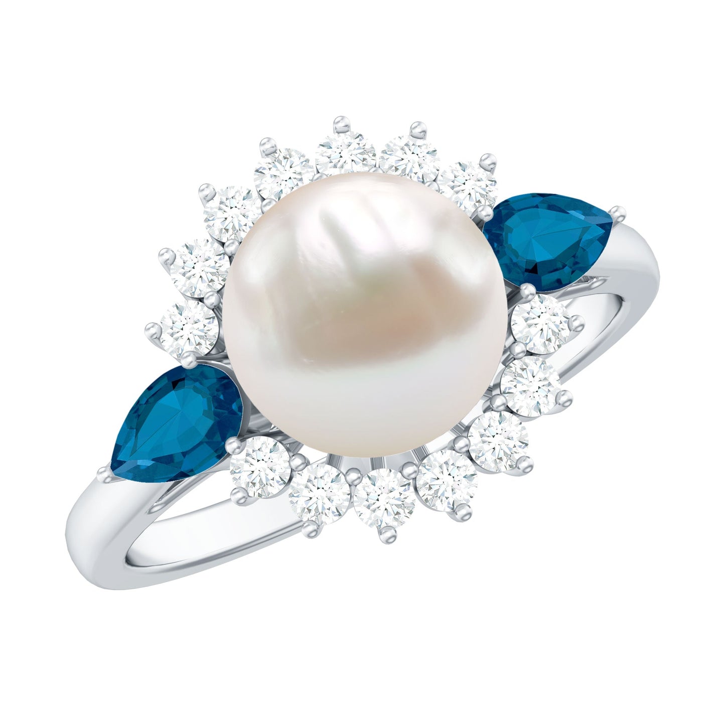 Freshwater Cultured Pearl Designer Engagement Ring with Blue Topaz