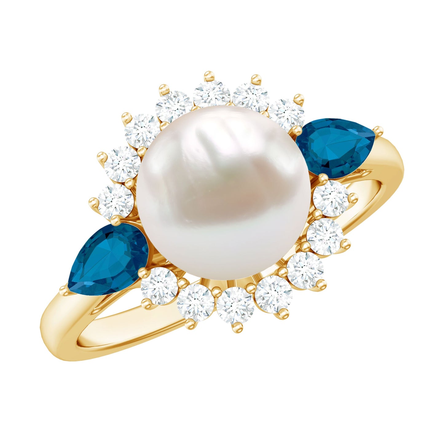 Freshwater Cultured Pearl Designer Engagement Ring with Blue Topaz