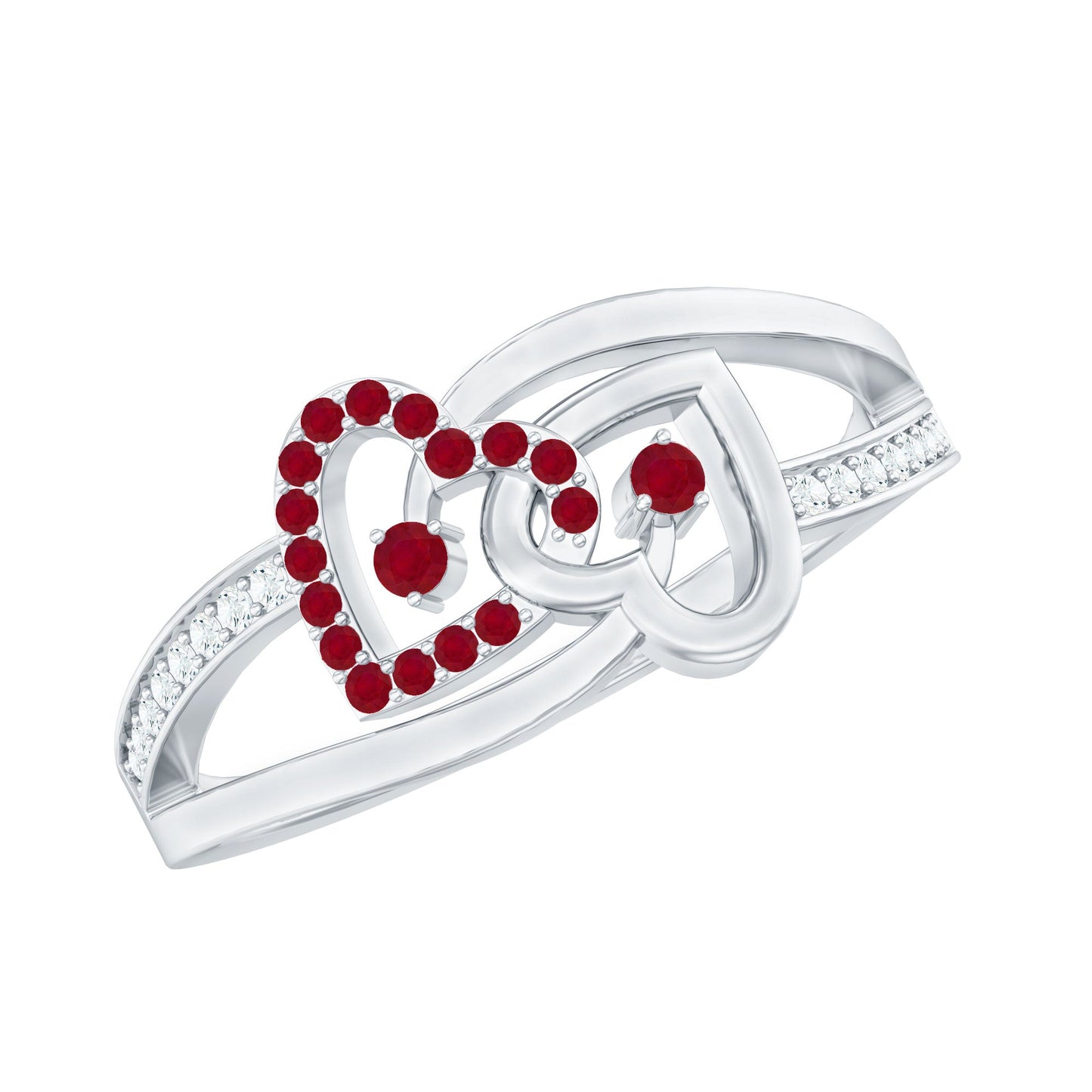 Natural Ruby Double Heart Promise Ring for Women