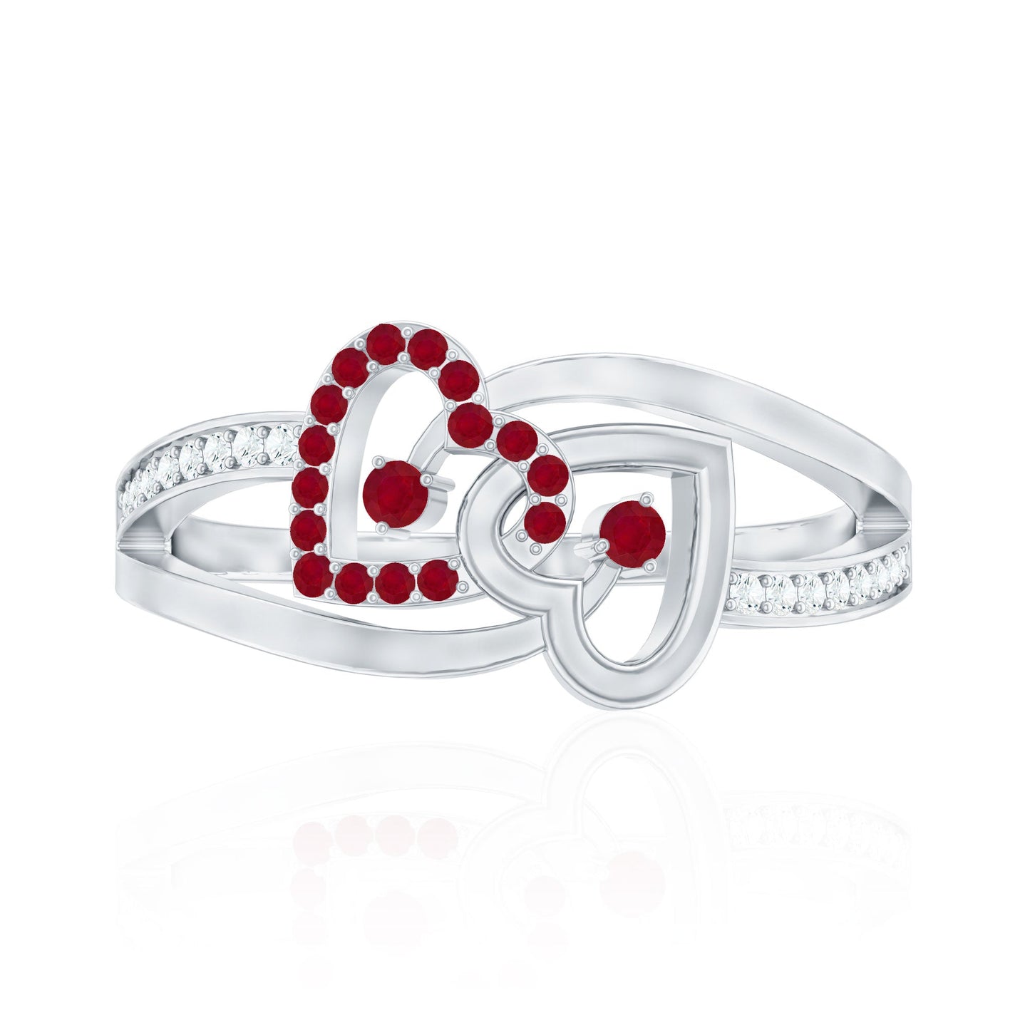 Natural Ruby Double Heart Promise Ring for Women