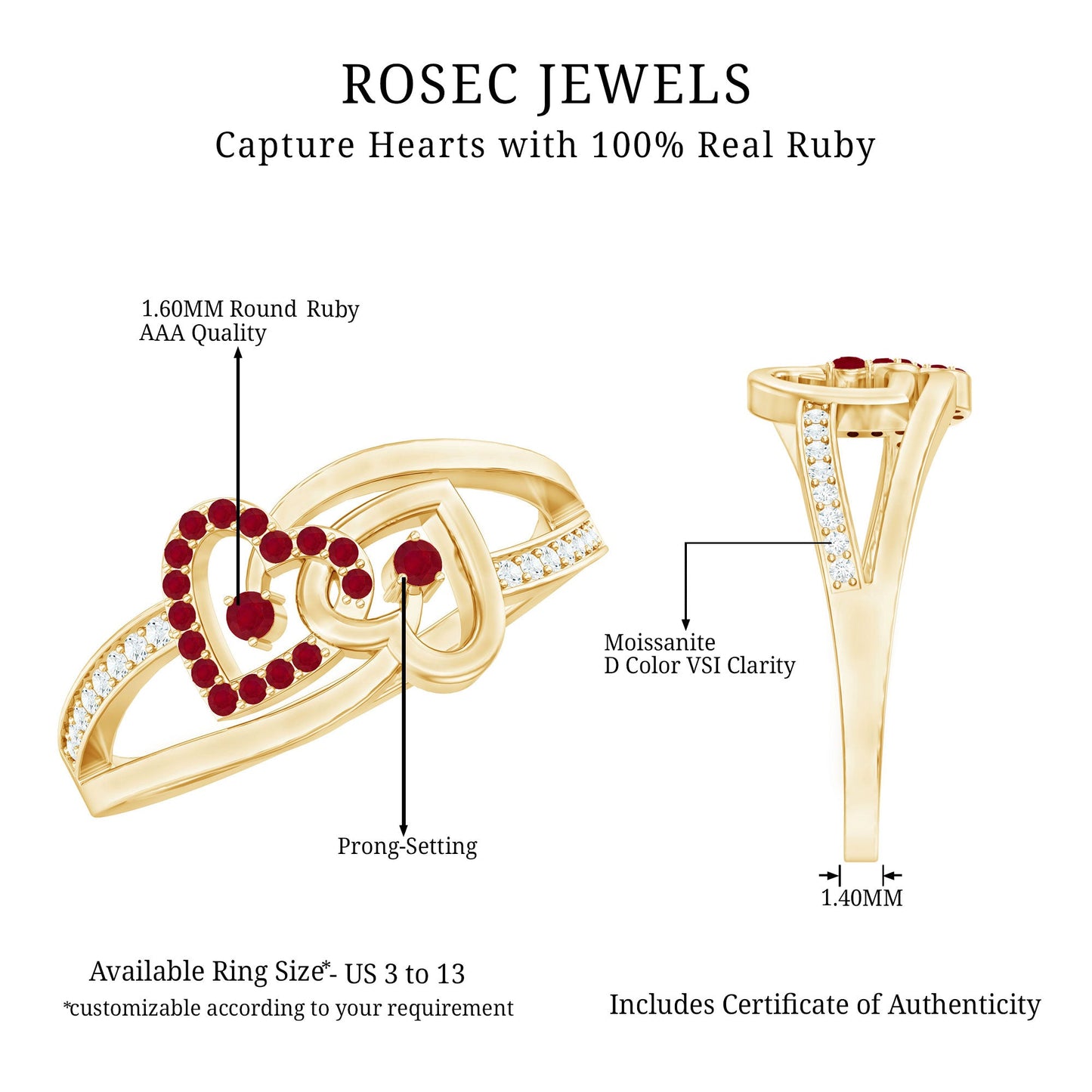 Natural Ruby Double Heart Promise Ring for Women