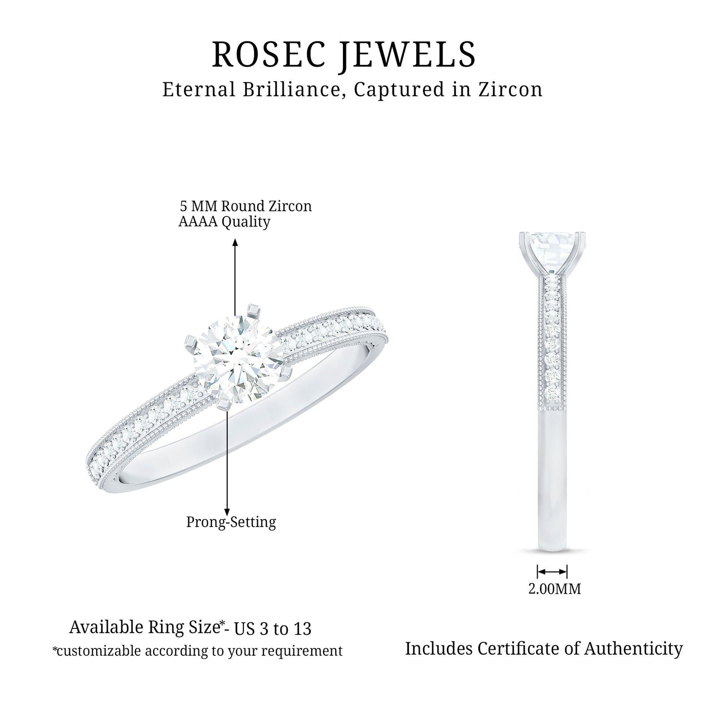 Certified Cubic Zirconia Solitaire Engagement Ring