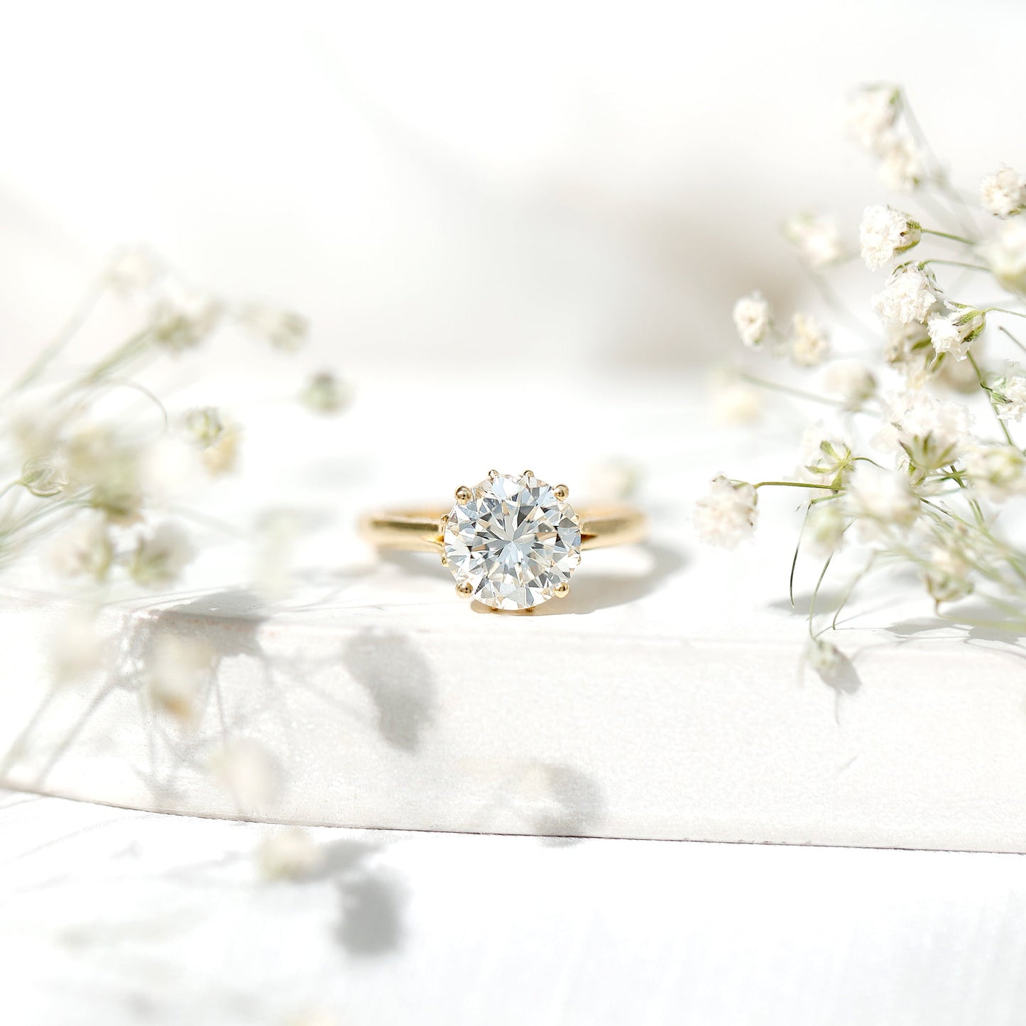 8 MM Round Cut Moissanite Engagement Ring with Milgrain Detailing