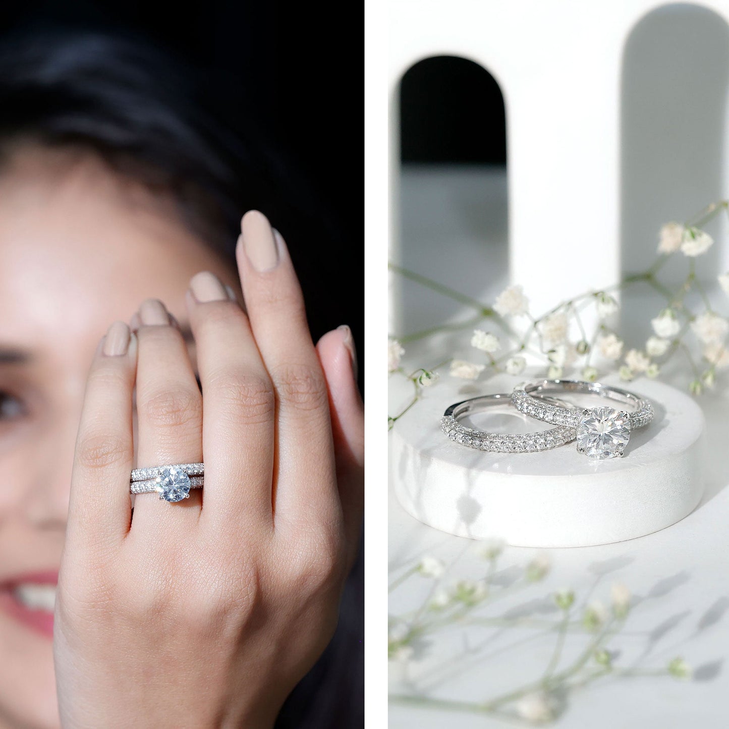 High Set Moissanite Solitaire Engagement Ring with Matching Band
