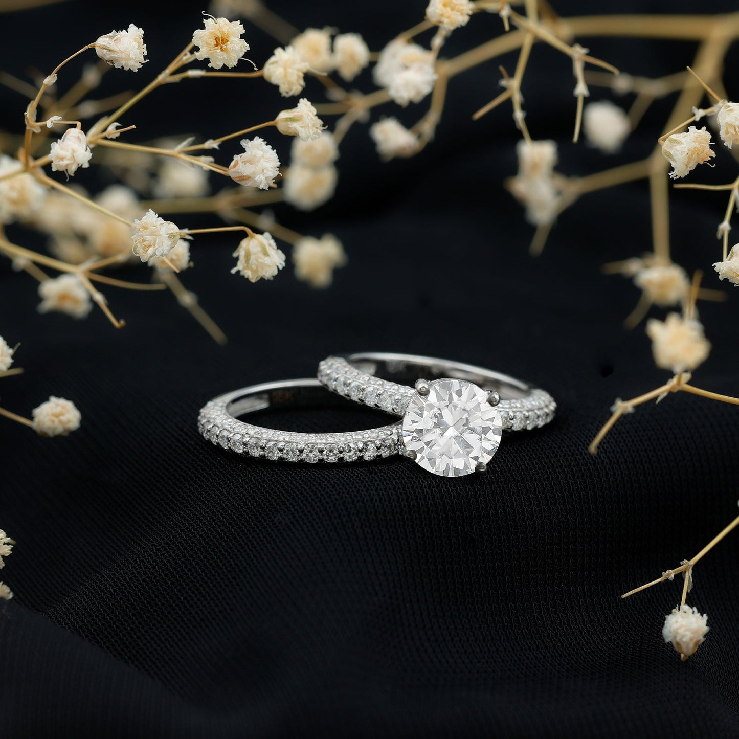 High Set Moissanite Solitaire Engagement Ring with Matching Band