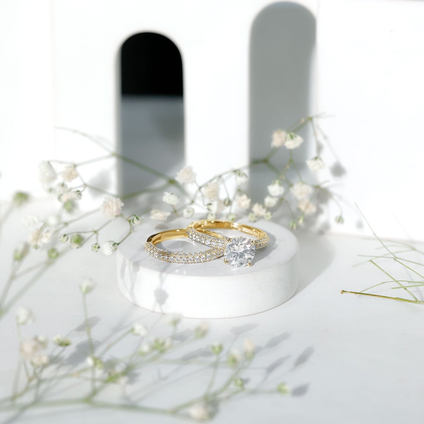 High Set Moissanite Solitaire Engagement Ring with Matching Band