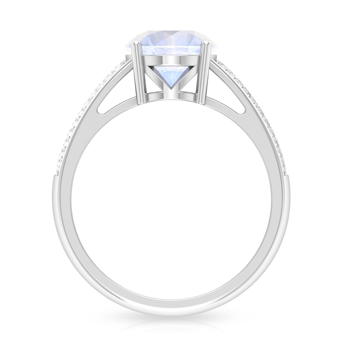 1.25 CT Moonstone Solitaire and Diamond Side Stone Engagement Ring