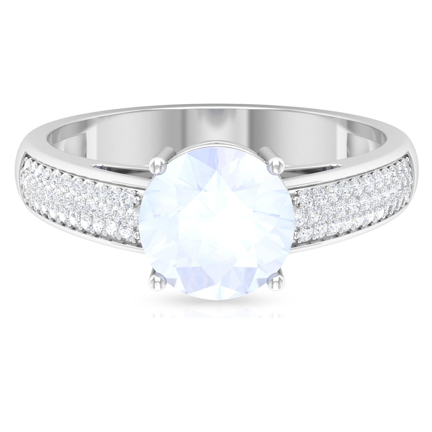 1.25 CT Moonstone Solitaire and Diamond Side Stone Engagement Ring