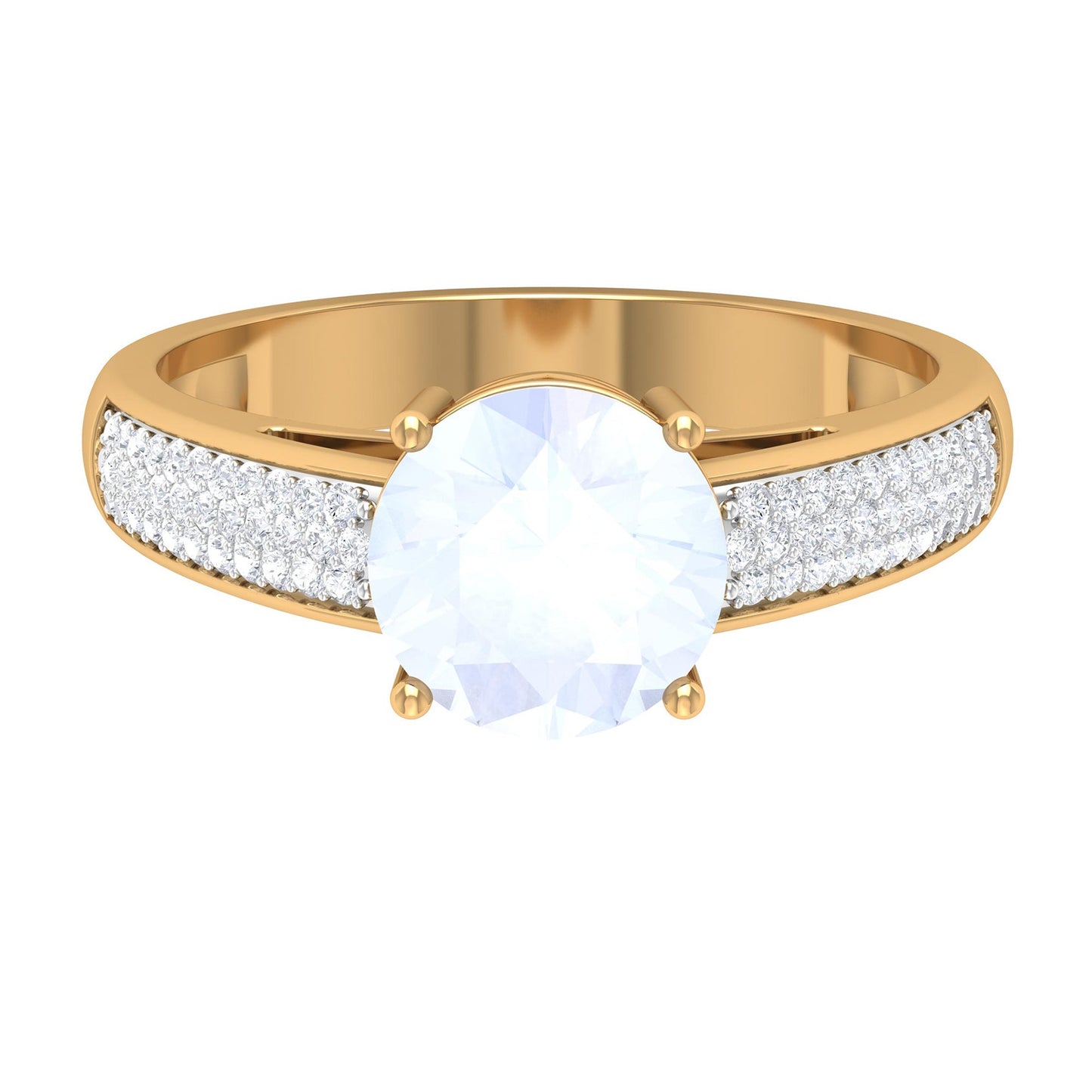 1.25 CT Moonstone Solitaire and Diamond Side Stone Engagement Ring