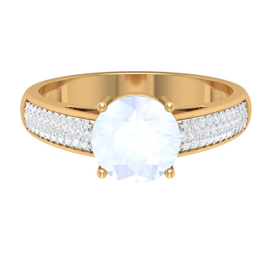 1.25 CT Moonstone Solitaire and Diamond Side Stone Engagement Ring